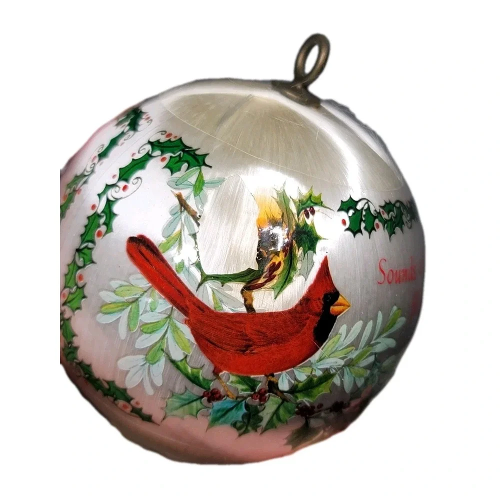 Lot of 4 Vintage Shatter‎ Resistant Satin Silk Balls Ornaments Red Bird, Sleigh